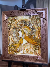 Walnut and amber panels by Alphonse Mucha "Zodiac"